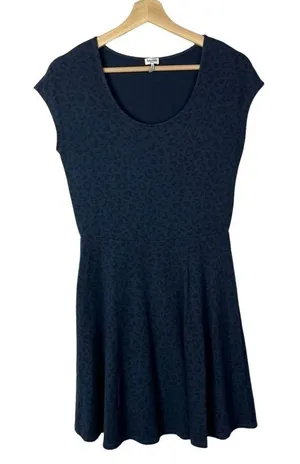 Splendid Navy Blue Leopard Print Short Sleeve A-Line Mini‎ Dress S thumbnail 1
