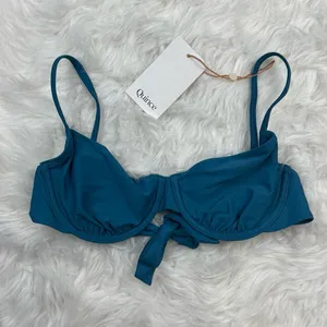 Quince Italian Demi Bikini Top Lagoon Teal Blue Size Small thumbnail 4