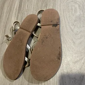 Brown and Gold Strappy Sandals with Adjustable Ankle Strap Size 9.5 thumbnail 3
