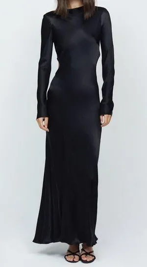 NEW Bec & Bridge Ren Long Sleeve Midi Dress in Black Size 6 Open Back Satin thumbnail 1