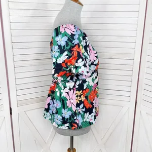 Old Navy Floral Puff Sleeve Peplum Flared Hem V‎ Neck Top Shirt Blue Multi Small thumbnail 4