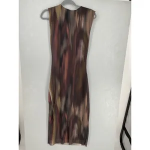 Zara Womens Midi Dress Abstract Print Ruched Mesh Sleeveless Brown Medium thumbnail 3
