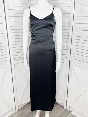 LBLC The Label Valarie Black Satin Slip Dress XS Midi Whimsigoth Party Coquette thumbnail 2