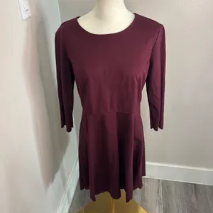 Lulus Burgundy Scalloped Hem Skater Dress XL 3/4 Sleeve Fit Flare thumbnail 2