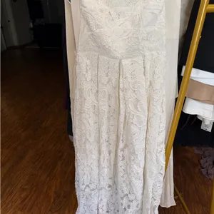 Anthropologie - Lace strapless white midi a line dress thumbnail 10