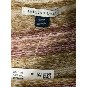 American Eagle AE Whoa So Soft Sz M Fair Isle Sweater Pink Cropped Boho Cozy New thumbnail 5