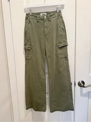 ANTHROPOLOGIE‎ PAIGE Carly Cargo Pants in Vintage Ivy Green Wide Leg Denim thumbnail 4