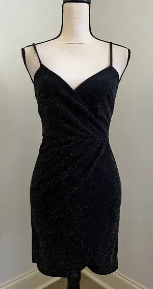 Black Glitter Cocktail Dress sz Small Party LBD Wedding Guest Glam Sparkly‎ Chic thumbnail 1