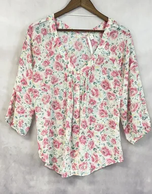 Lauren Conrad Floral‎ Blouse Women Medium Flowy Cottage Feminine Dainty Coquette thumbnail 1