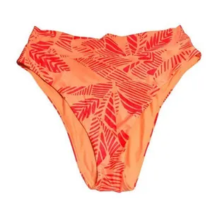 Aerie Bikini Bottom High Cut Cheeky Palm Leaf Print Orange XL thumbnail 1
