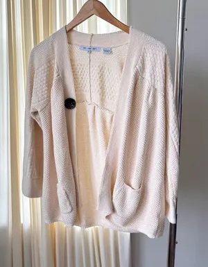 Eight Eight Eight Cardigan M Cream Knit Single Button Pocket Y2K Coastal Grandma thumbnail 1
