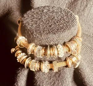 Rose Gold Tone stretch Charm Bracelet Set with Crystal Accents thumbnail 1