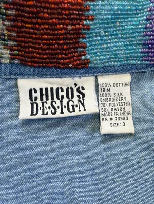VTG Chico's‎ Design Beaded Mirror Denim Jacket Sz 3 L Boho Festival Cottagecore thumbnail 8