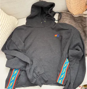 Aviator Nation Black Hoodie with Colorful Side Stripes thumbnail 2