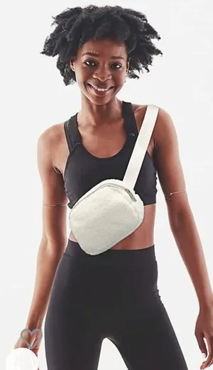 Fleece Belt Bag Women Sherpa Crossbody Waist Bag Adjustable strap Cream … thumbnail 1
