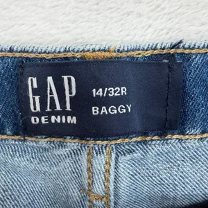 Gap 14 32 Mid Rise Destructed SuperSoft Baggy Jeans Medium Wash Denim 626631 thumbnail 8