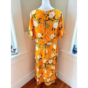 Rachel Rachel Roy Marigold Floral Flutter Sleeve Midi Dress L thumbnail 2