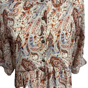 Polagram Maxi Dress Cream Paisley Tiered Boho‎ Peasant Cottage Modest Church M thumbnail 2