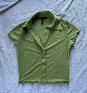 Forever 21 Green Mesh Cropped Polo thumbnail 1