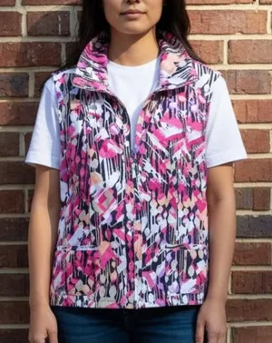 Christopher & Banks XL Pink/Black Multicolor Spring Weight zip collared Vest thumbnail 1