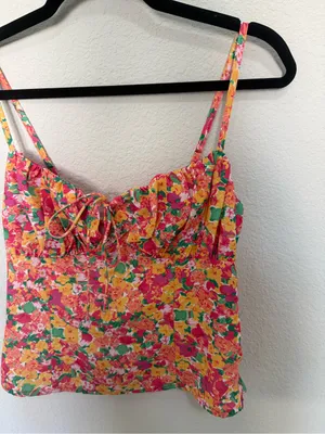 PRINCESS POLLY Pink Orange Yellow Floral Cami Bustier Tied Top Tank Size US 4 thumbnail 5