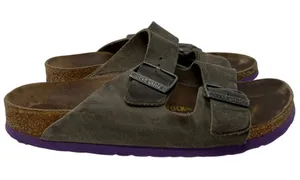 Birkenstock Arizona Leather Sandals Womens 38 Gray Purple Outdoor Gorpcore Birks thumbnail 1