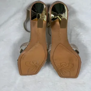 Franco Sarto Rania2‎ Champagne Gold Glitter Square Toe Flare Heel Sandals 7M thumbnail 11