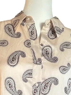 Ann Taylor Cream Paisley Button-Down Blouse Top M thumbnail 5