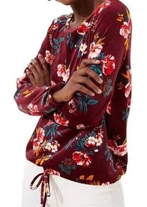 NWT LOFT Floral Velour Drawstring Hem Popover Blouse Top Long Sleeve Size Medium thumbnail 1