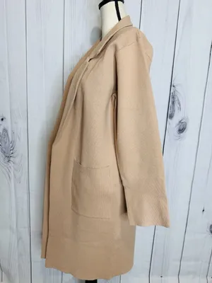ANRABESS Long Cardigan Women’s Sz L Tan Open Front Duster Sweater Coat Pockets thumbnail 4