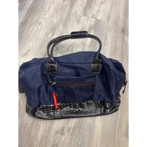 Samantha Brown Navy Brown Croc Embossed Drop Bottom Weekender‎ Travel Bag NEW thumbnail 6