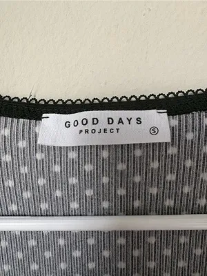Good Days Project Black White Polka Dot Smocked Mesh Top S thumbnail 3