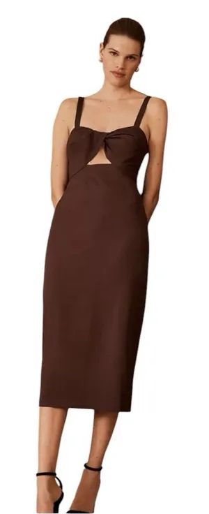 BHLDN - Brown Twist Front Cutout Midi Dress Size 0 thumbnail 1