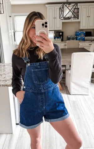 SHEIN Denim Short Overalls Women’s US L thumbnail 1
