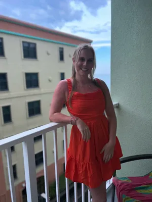Orange Cut Out Ruched Ruffle Hem Cami Dress thumbnail 4
