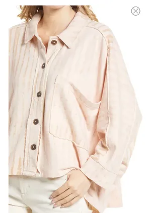 Free People Montauk High/Low Button-Up Shirt Jacket Shacket Tea Combo NWT Size L thumbnail 3