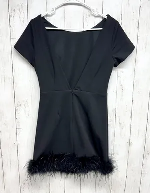 Lulus Dress Women Size Medium Black Backless Feather‎ Trim Short Sleeve Mini thumbnail 1