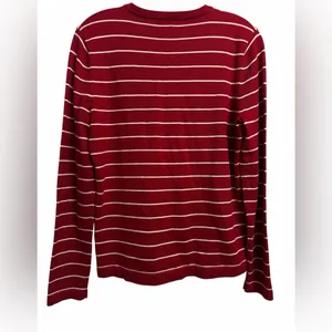 Ralph Lauren Red & White Striped V-Neck Lace-Up Sweater thumbnail 3