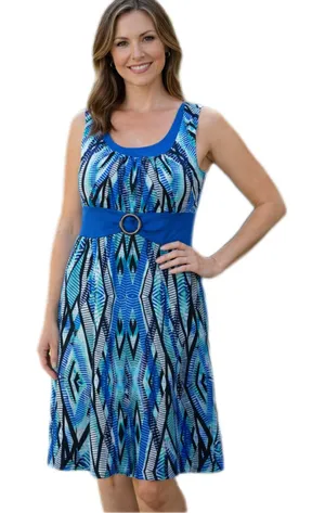 Perceptions Vibrant Blue Patterned Midi Dress Size Medium thumbnail 1