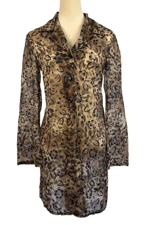 Vintage 90's Breakin Loose Sheer Floral Leopard Print‎ Duster Brown Black 5/6 thumbnail 1