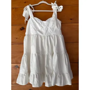 NWT Lulus Tier-ly Delightful White Tie-Strap Tiered Bustier Mini Dress Short XL thumbnail 2