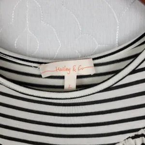 Hailey & Co Womens Maternity Dress L White Black Striped Ruffled Maxi Tiered thumbnail 3