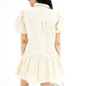 In the Beginning Tan and White Stripped Mini Cotton Dress Marissa Button Down thumbnail 2