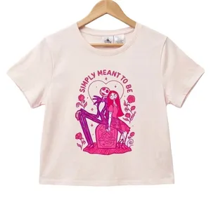 Disney parks Nightmare Before Christmas Jack & Sally Pastel Pink Crop Tee Small thumbnail 1