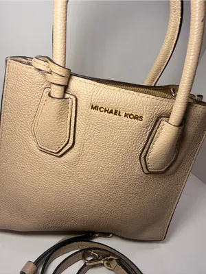 Michael Kors Mercer Small Pebbled Leather Satchel Crossbody Beige Gold thumbnail 14