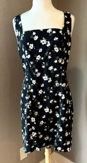 Old Navy Black Floral Smocked Square Neck Mini Dress Large thumbnail 1