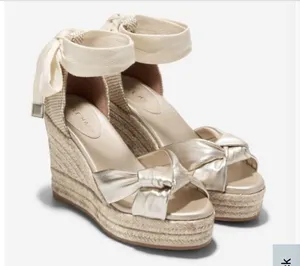 Cole Haan Gold Cream Tan Cloudfeel Hampton Wedge Platform Lace Up Sandal thumbnail 3