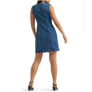 Lee Women's Size Large Heritage Sleeveless Rider Denim Dress V-Neck Button Front thumbnail 3