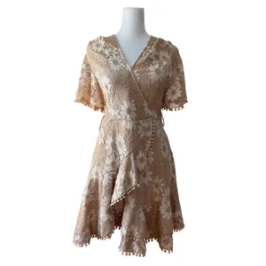 NWT Selfie Leslie Cami Angel Cream V-Neck Short Sleeve Faux Wrap Mini Dress thumbnail 3