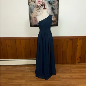 Pretty Azazie Demi Navy Chiffon Bridesmaid Gown thumbnail 3